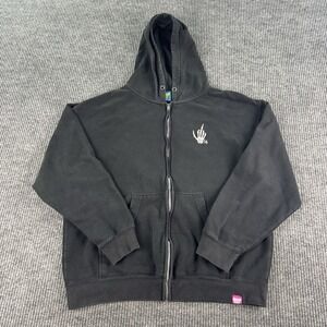Creep Street Hoodie Men L Black Full Zip Skeleton Hand Graphic Goth Skate Punk